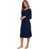 imageWiWi Nightgowns for Women Long Sleeve Night shirt Soft Sleepshirt Satin V Neck SleepwearViscose Made from Bamboo SXXLNavy
