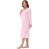 imageWiWi Nightgowns for Women Long Sleeve Night shirt Soft Sleepshirt Satin V Neck SleepwearViscose Made from Bamboo SXXLPink