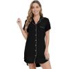 imageWiWi Nightgowns for Women Viscose from Bamboo Short Sleeve Pajama Gowns Button Down Nightshirts SXXLBlack