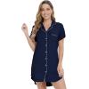 imageWiWi Nightgowns for Women Viscose from Bamboo Short Sleeve Pajama Gowns Button Down Nightshirts SXXLNavy