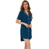 imageWiWi Nightgowns for Women Viscose from Bamboo Short Sleeve Pajama Gowns Button Down Nightshirts SXXLPeacock Blue