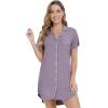 imageWiWi Nightgowns for Women Viscose from Bamboo Short Sleeve Pajama Gowns Button Down Nightshirts SXXLViolet