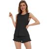imageWiWi Pajama Set for Women Bamboo Viscose Sleeveless Tops with Shorts Pjs Sets Soft Summer Sleepwear Pj SXXLBlack