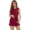 imageWiWi Pajama Set for Women Bamboo Viscose Sleeveless Tops with Shorts Pjs Sets Soft Summer Sleepwear Pj SXXLWine