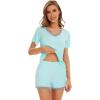 imageWiWi Pajamas Set for Women Short Sleeve Top and Shorts Pjs Set Viscose from Bamboo Ladies Summer Sleepwear SXXLAaqua