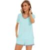 imageWiWi Pajamas Set for Women Short Sleeve Top and Shorts Pjs Set Viscose from Bamboo Ladies Summer Sleepwear SXXLAaqua