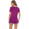 imageWiWi Pajamas Set for Women Short Sleeve Top and Shorts Pjs Set Viscose from Bamboo Ladies Summer Sleepwear SXXLAdark Reddish Purple