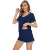 imageWiWi Pajamas Set for Women Short Sleeve Top and Shorts Pjs Set Viscose from Bamboo Ladies Summer Sleepwear SXXLAnavy