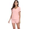 imageWiWi Pajamas Set for Women Short Sleeve Top and Shorts Pjs Set Viscose from Bamboo Ladies Summer Sleepwear SXXLApeach Pink