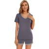 imageWiWi Pajamas Set for Women Short Sleeve Top and Shorts Pjs Set Viscose from Bamboo Ladies Summer Sleepwear SXXLApurplish Grey