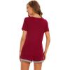 imageWiWi Pajamas Set for Women Short Sleeve Top and Shorts Pjs Set Viscose from Bamboo Ladies Summer Sleepwear SXXLAwine Red