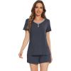 imageWiWi Pajamas Set for Women Short Sleeve Top and Shorts Pjs Set Viscose from Bamboo Ladies Summer Sleepwear SXXLBcharcoal