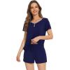imageWiWi Pajamas Set for Women Short Sleeve Top and Shorts Pjs Set Viscose from Bamboo Ladies Summer Sleepwear SXXLBnavy