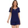imageWiWi Pajamas Set for Women Short Sleeve Top and Shorts Pjs Set Viscose from Bamboo Ladies Summer Sleepwear SXXLBnavy