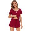 imageWiWi Pajamas Set for Women Short Sleeve Top and Shorts Pjs Set Viscose from Bamboo Ladies Summer Sleepwear SXXLBwine Red