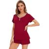 imageWiWi Pajamas Set for Women Short Sleeve Top and Shorts Pjs Set Viscose from Bamboo Ladies Summer Sleepwear SXXLBwine Red