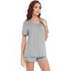 imageWiWi Pajamas Set for Women Short Sleeve Top and Shorts Pjs Set Viscose from Bamboo Ladies Summer Sleepwear SXXLCheather Grey