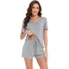 imageWiWi Pajamas Set for Women Short Sleeve Top and Shorts Pjs Set Viscose from Bamboo Ladies Summer Sleepwear SXXLCheather Grey
