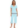 imageWiWi Pajamas Set for Women Summer Sleepwear Soft Tops Capri Pants Pjs Lounge Pajama Sets Viscose from Bamboo SXXLAaqua