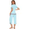 imageWiWi Pajamas Set for Women Summer Sleepwear Soft Tops Capri Pants Pjs Lounge Pajama Sets Viscose from Bamboo SXXLAaqua
