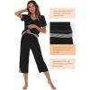 imageWiWi Pajamas Set for Women Summer Sleepwear Soft Tops Capri Pants Pjs Lounge Pajama Sets Viscose from Bamboo SXXLAblack