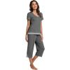 imageWiWi Pajamas Set for Women Summer Sleepwear Soft Tops Capri Pants Pjs Lounge Pajama Sets Viscose from Bamboo SXXLAdark Heather Grey