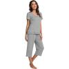 imageWiWi Pajamas Set for Women Summer Sleepwear Soft Tops Capri Pants Pjs Lounge Pajama Sets Viscose from Bamboo SXXLAheather Grey