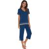 imageWiWi Pajamas Set for Women Summer Sleepwear Soft Tops Capri Pants Pjs Lounge Pajama Sets Viscose from Bamboo SXXLAink Blue