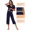 imageWiWi Pajamas Set for Women Summer Sleepwear Soft Tops Capri Pants Pjs Lounge Pajama Sets Viscose from Bamboo SXXLAnavy