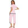 imageWiWi Pajamas Set for Women Summer Sleepwear Soft Tops Capri Pants Pjs Lounge Pajama Sets Viscose from Bamboo SXXLApink