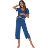 imageWiWi Pajamas Set for Women Summer Sleepwear Soft Tops Capri Pants Pjs Lounge Pajama Sets Viscose from Bamboo SXXLAprussian Blue