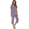 imageWiWi Pajamas Set for Women Summer Sleepwear Soft Tops Capri Pants Pjs Lounge Pajama Sets Viscose from Bamboo SXXLAviolet