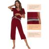imageWiWi Pajamas Set for Women Summer Sleepwear Soft Tops Capri Pants Pjs Lounge Pajama Sets Viscose from Bamboo SXXLAwine Red