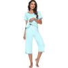 imageWiWi Pajamas Set for Women Summer Sleepwear Soft Tops Capri Pants Pjs Lounge Pajama Sets Viscose from Bamboo SXXLBaqua