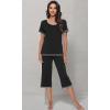 imageWiWi Pajamas Set for Women Summer Sleepwear Soft Tops Capri Pants Pjs Lounge Pajama Sets Viscose from Bamboo SXXLBblack