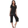 imageWiWi Pajamas Set for Women Summer Sleepwear Soft Tops Capri Pants Pjs Lounge Pajama Sets Viscose from Bamboo SXXLBblack