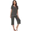 imageWiWi Pajamas Set for Women Summer Sleepwear Soft Tops Capri Pants Pjs Lounge Pajama Sets Viscose from Bamboo SXXLBiron Grey