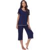 imageWiWi Pajamas Set for Women Summer Sleepwear Soft Tops Capri Pants Pjs Lounge Pajama Sets Viscose from Bamboo SXXLBnavy