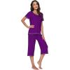 imageWiWi Pajamas Set for Women Summer Sleepwear Soft Tops Capri Pants Pjs Lounge Pajama Sets Viscose from Bamboo SXXLBpurple