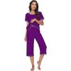 imageWiWi Pajamas Set for Women Summer Sleepwear Soft Tops Capri Pants Pjs Lounge Pajama Sets Viscose from Bamboo SXXLBpurple