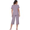 imageWiWi Pajamas Set for Women Summer Sleepwear Soft Tops Capri Pants Pjs Lounge Pajama Sets Viscose from Bamboo SXXLBviolet