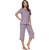 imageWiWi Pajamas Set for Women Summer Sleepwear Soft Tops Capri Pants Pjs Lounge Pajama Sets Viscose from Bamboo SXXLBviolet