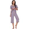 imageWiWi Pajamas Set for Women Summer Sleepwear Soft Tops Capri Pants Pjs Lounge Pajama Sets Viscose from Bamboo SXXLBviolet