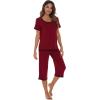 imageWiWi Pajamas Set for Women Summer Sleepwear Soft Tops Capri Pants Pjs Lounge Pajama Sets Viscose from Bamboo SXXLBwine Red
