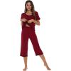imageWiWi Pajamas Set for Women Summer Sleepwear Soft Tops Capri Pants Pjs Lounge Pajama Sets Viscose from Bamboo SXXLBwine Red