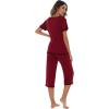 imageWiWi Pajamas Set for Women Summer Sleepwear Soft Tops Capri Pants Pjs Lounge Pajama Sets Viscose from Bamboo SXXLBwine Red