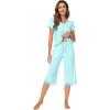 imageWiWi Pajamas Set for Women Summer Sleepwear Soft Tops Capri Pants Pjs Lounge Pajama Sets Viscose from Bamboo SXXLCaqua
