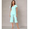 imageWiWi Pajamas Set for Women Summer Sleepwear Soft Tops Capri Pants Pjs Lounge Pajama Sets Viscose from Bamboo SXXLCaqua