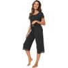 imageWiWi Pajamas Set for Women Summer Sleepwear Soft Tops Capri Pants Pjs Lounge Pajama Sets Viscose from Bamboo SXXLCblack