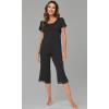imageWiWi Pajamas Set for Women Summer Sleepwear Soft Tops Capri Pants Pjs Lounge Pajama Sets Viscose from Bamboo SXXLCblack